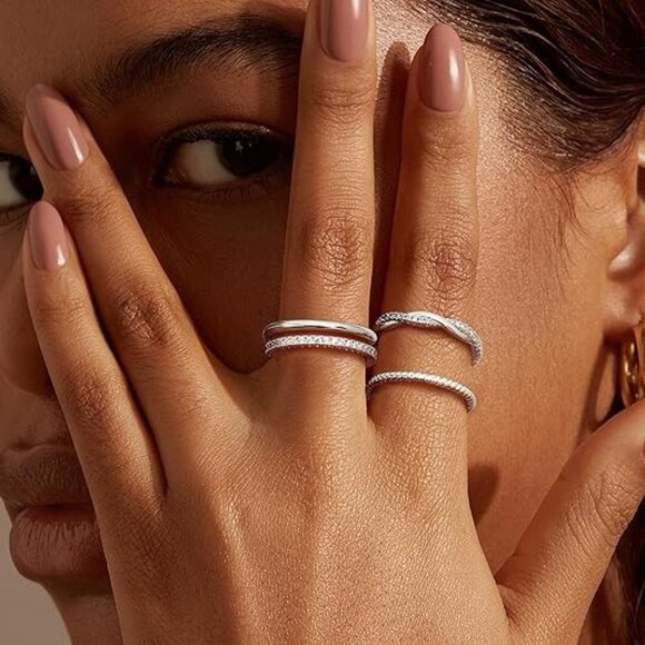 Stackable Rings Women Non Tarnish Dainty Silver Stackable Thin Ring - Picture 2 of 6